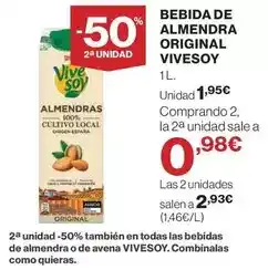 Hipercor Vivesoy - bebida de almendra original oferta