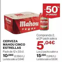 Hipercor Mahou - cerveza cinco estrellas oferta