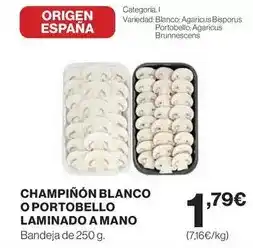 Hipercor Blanco - champiñón o portobello laminado a mano oferta