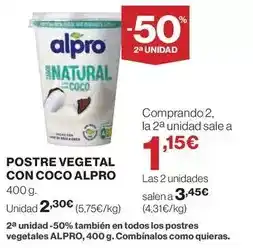 Hipercor Alpro - postre vegetal con coco oferta