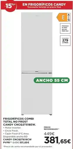 Hipercor Candy - frigorifico combi total no frost oferta