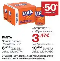 Hipercor Fanta - naranja o limón oferta