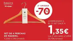Hipercor Set de 4 perchas de madera oferta