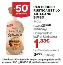 Hipercor Bimbo - pan burger rustica estilo artesano oferta