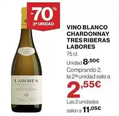 Hipercor Blanco - vino chardonnay tres riberas oferta