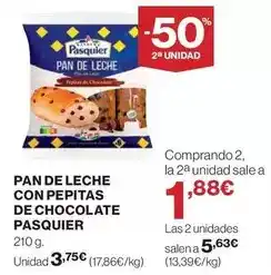 Hipercor Pasquier - pan de leche con pepitas de chocolate oferta