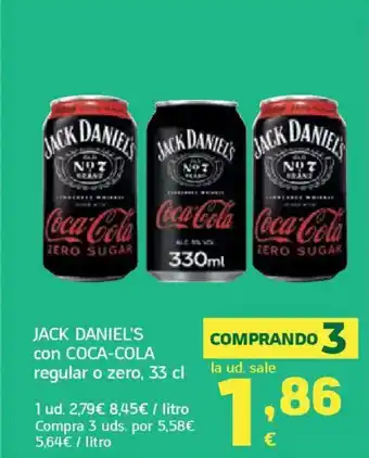 HiperDino JACK DANIEL'S con COCA-COLA regular o zero oferta