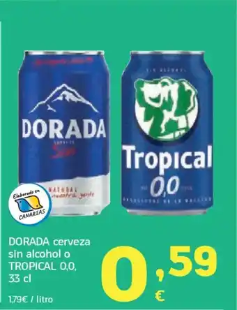 HiperDino DORADA cerveza sin alcohol o TROPICAL 0,0, oferta