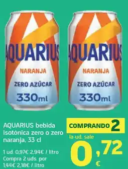 HiperDino AQUARIUS bebida isotónica zero o zero naranja oferta