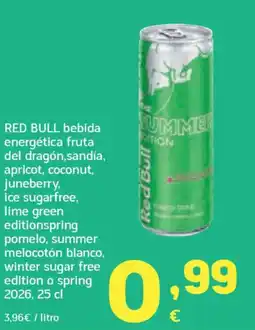 HiperDino RED BULL bebida energética fruta del dragón,sandía, apricot, coconut, juneberry ice sugarfree lime green editionspring pomelo oferta