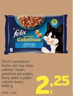 HiperDino FELIX sensations festín del mar atún- salmón, favori, gelatinas pescados, buey-pollo o pollo- salmón-buey oferta