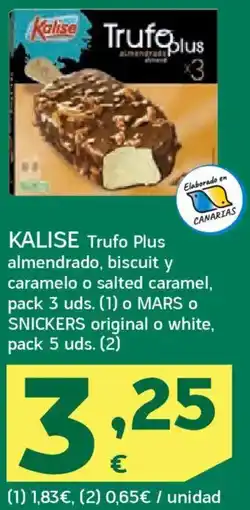 HiperDino KALISE Trufo Plus Elaborado en almendrado, biscuit y caramelo o salted caramel o MARS O SNICKERS original o white oferta