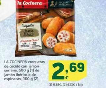 HiperDino La Cocinera Croquetas De Cocido Con Jamón Serrano, De Jamón Ibérico O De Espinacas oferta