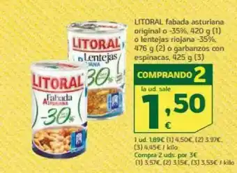 HiperDino Litoral Fabada Asturiana Original O, O Lentejas Riojana, O Garbanzos Con Espinacas oferta