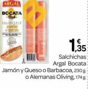 Supermercados El Jamón Salchichas Argal Bocata Jamón Y Queso O Barbacoa, 230g O Alemanas Oliving oferta