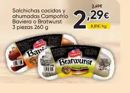 FROIZ CAMPOFRIO Salchichas cocidas y ahumadas Baviera o Bratwurst 3 piezas oferta