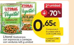 FROIZ LITORAL Garbanzos con espinacas o Lentejas con verduras oferta