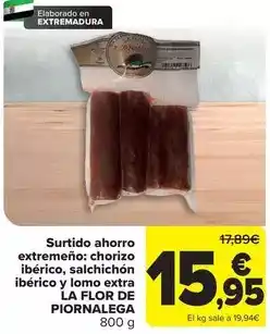 Carrefour La flor piornalega - surtido ahorro extremeño chorizo iberico, salchichon iberico y lomo extra oferta