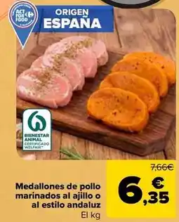 Carrefour Medallones de pollo marinados al ajillo o al estilo andaluz oferta