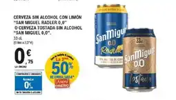 E.Leclerc SAN MIGUEL RADLER 0,0 Cerveza sin alcohol con limón o cerveza tostada sin alcohol oferta