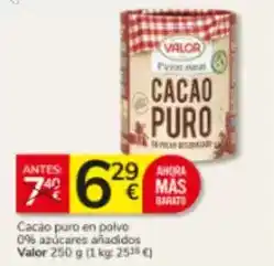 Consum Valor - cacao puro en polvo 0% azucares anadidos oferta