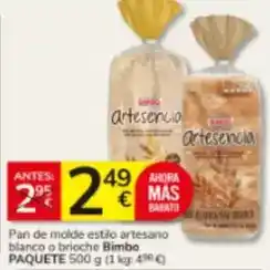 Consum Bimbo - pan de molde estlo artesano blanco o brioche oferta