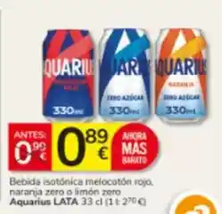 Consum Aquarius - bebida isotónica melocoton roja naranja zero o limon zero oferta