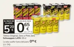 Consum Schweppes - tónica original, zero o pink zero oferta