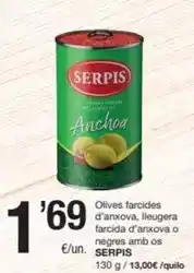 SPAR Fragadis Serpis - olives farcides d'anxova, lleugera farcida d'anxova o negres amb os oferta