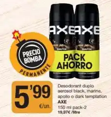 SPAR Fragadis Axe - desodorant duplo aerosol black, marine, apollo o dark temptation oferta