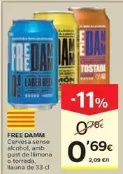Caprabo Free damm - cervesa sense alcohol, amb gust de llimona o torrada oferta