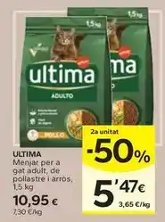 Caprabo Última - menjar per a gat adult, de pollastre i arros oferta