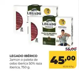 Alimerka LEGADO IBÉRICO Jamon o paleta de cebo iberica 50% raza iberica oferta