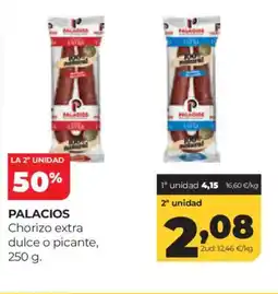 Alimerka PALACIOS Chorizo extra dulce o picante oferta