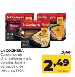 Alimerka LA COCINERA Canelones de champiñones y mix de setas, lasaña barbacoa o de verduras oferta
