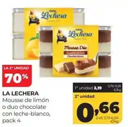 Alimerka LA LECHERA Mousse de limón o duo chocolate con leche-blanco, pack 4 oferta