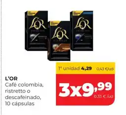 Alimerka L'OR Café colombia, ristretto o descafeinado, 10 cápsulas oferta