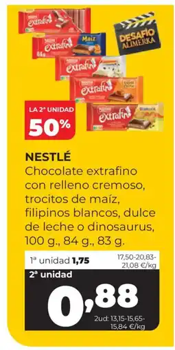 Alimerka NESTLÉ Chocolate extrafino con relleno cremoso, trocitos de maíz, filipinos blancos, dulce. de leche o dinosaurus oferta