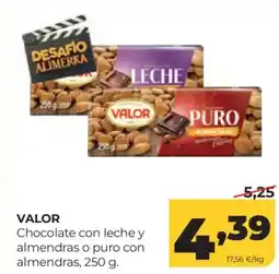 Alimerka VALOR Chocolate con leche y almendras o puro con almendras oferta