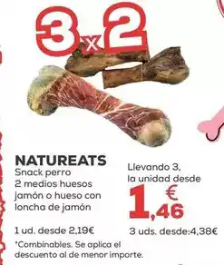 Kiwoko Natureats snack perro 2 medios huesos jamón o hueso con loncha de jamón oferta