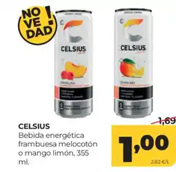Alimerka CELSIUS Bebida energética frambuesa melocotón o mango limón, oferta