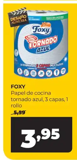 Alimerka FOXY Papel de cocina tornado azul, 3 capas, 1 rollo oferta