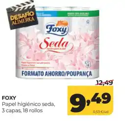 Alimerka FOXY Papel higiénico seda 3 capas, 18 rollos , oferta