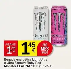 Supermercados Charter Monster - beguda energetica light ultra o ultra fantasy ruby red oferta