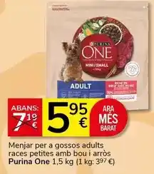 Supermercados Charter Purina one - menjar per a gossos adults races petites amb bou i arròs oferta