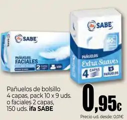 Unide Supermercados IFA SABE Pañuelos de bolsillo 4 capas o faciales 2 capas oferta