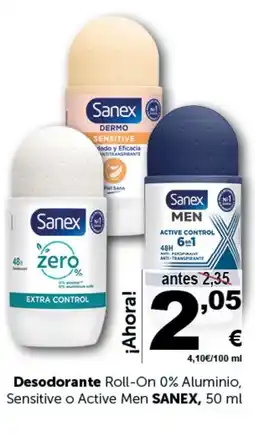 Masymas SANEX Desodorante Roll-On 0% Aluminio, Sensitive o Active Men oferta