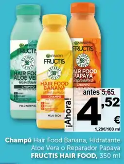Masymas GARNIER Champú hair food banana, hidratante aloe vera o reparador papaya fructis hair food oferta