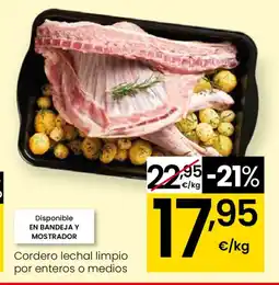 Eroski Cordero lechal limpio por enteros o medios oferta