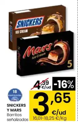 Eroski SNICKERS Y MARS Barritas señalizadas oferta